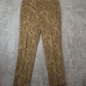 J Jill Brown Paisley Pants Sz 10 Tall Pull On Zip Boho Retro Fairy Grunge